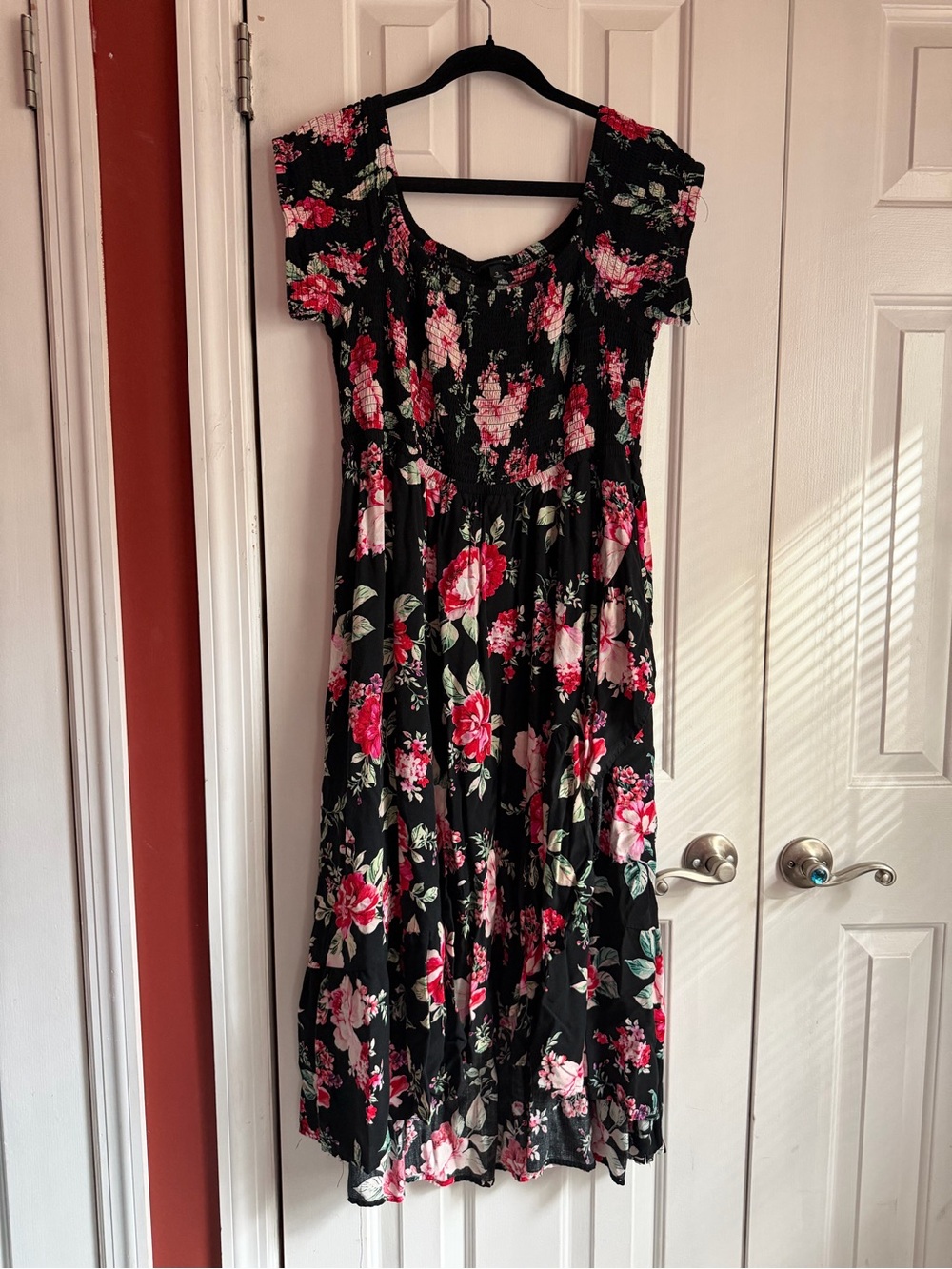 torrid Black Midi Dress with Pink and Red Rose Print